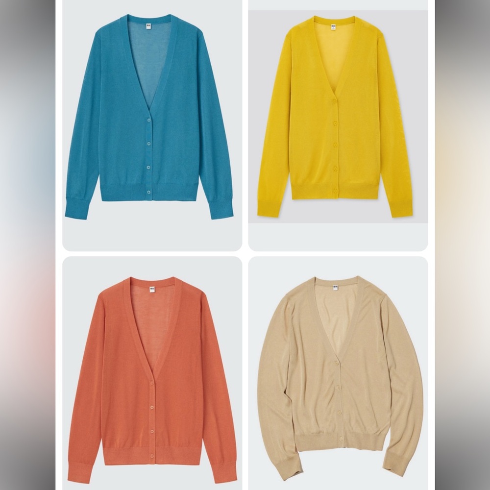 Uniqlo Lot of 4 Sheer Cardigans in Sky Blue, Mustard, Orange and Beige XS EUC